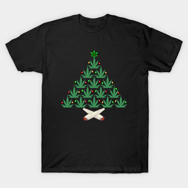 Cannabis Christmas Marijuana Weed Leaf Light Up Tree Gift T-Shirt by JJDezigns